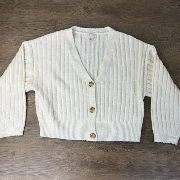 a new day Sweaters - a new day Women’s Cream V Neck Button-Up Cardigan, slightly cropped, oversized S